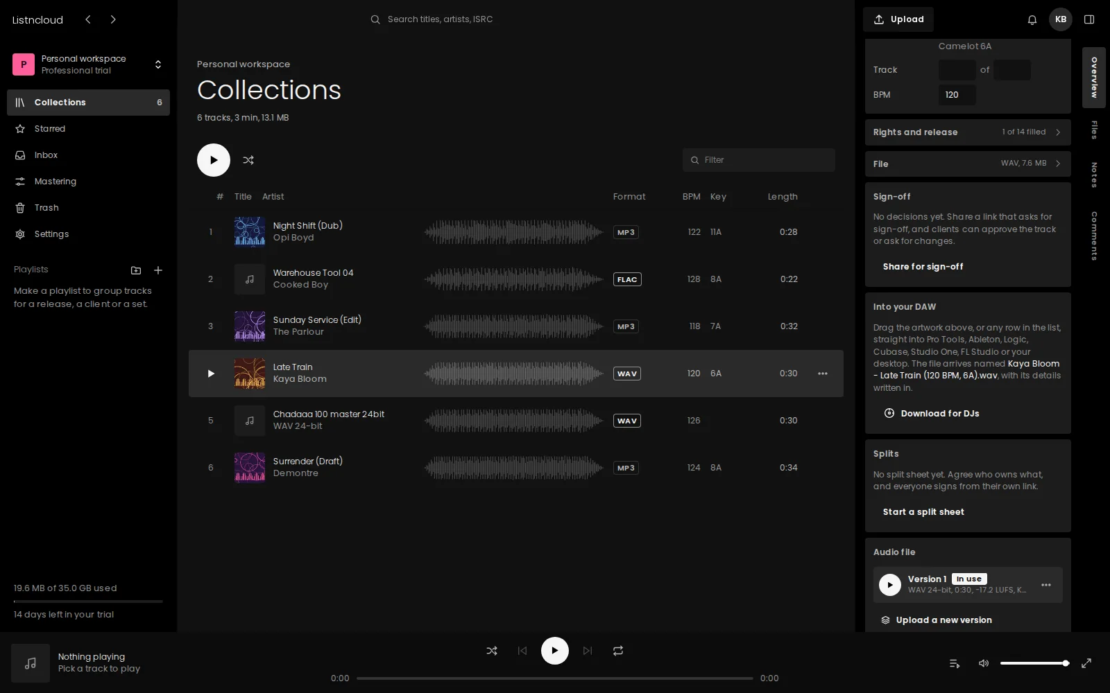 The Listncloud library with a track's details alongside